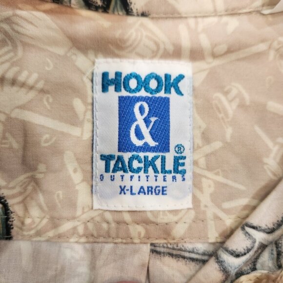 Hook Tackle Hawaiian Shirt Mens XL Cream All Over Fish Print 100% Cotton Beach - Picture 7 of 12